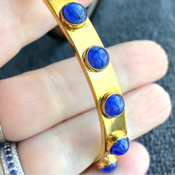 Kate Spade New York Gold-Tone Bezel Blue Stone Cuff Bracelet EUC - Picture 8 of 11